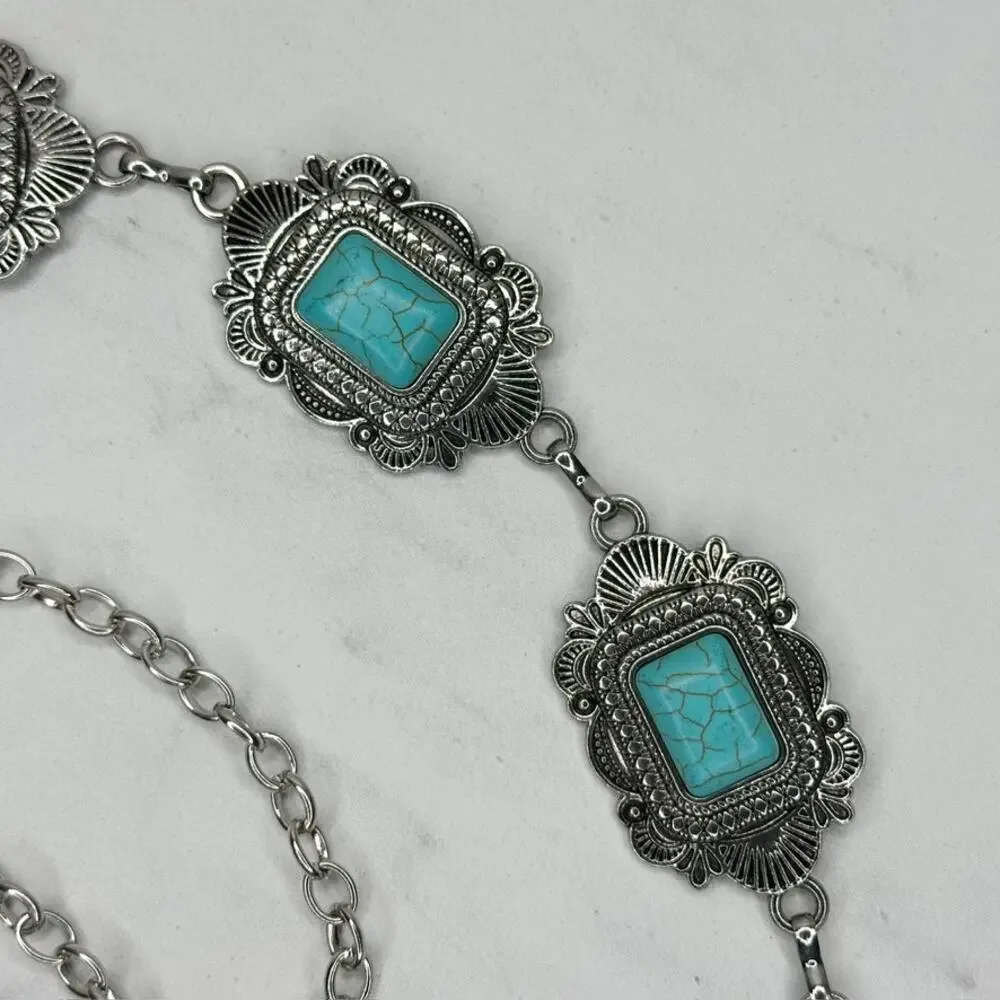 Faux Turquoise Western Concho Chain Belt OS ✨
